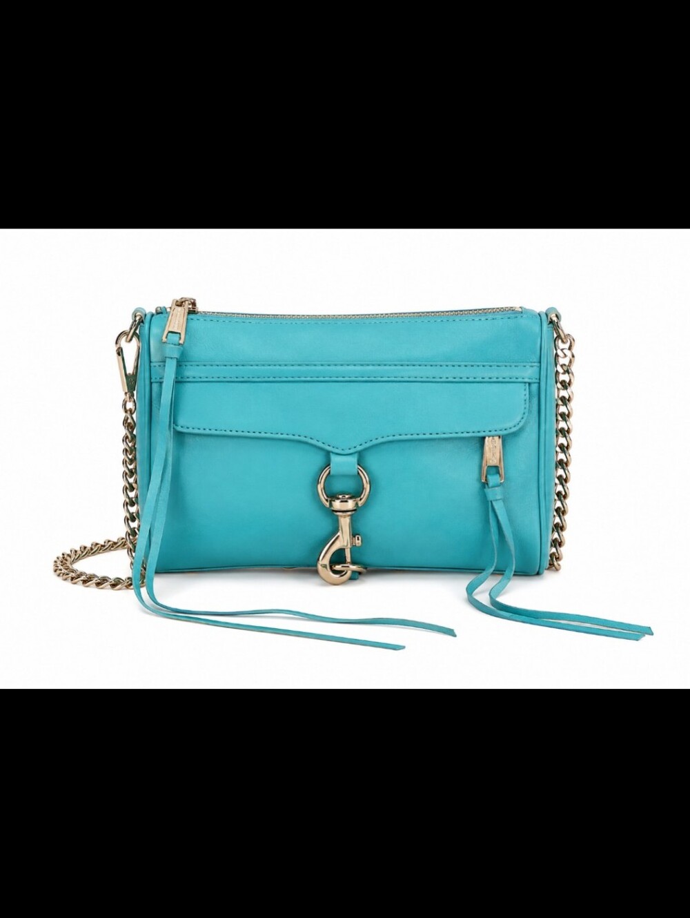Rebecca Minkoff Mini MAC Aqua Teal Leather Crossbody Bag Chain Strap Tassel Bag